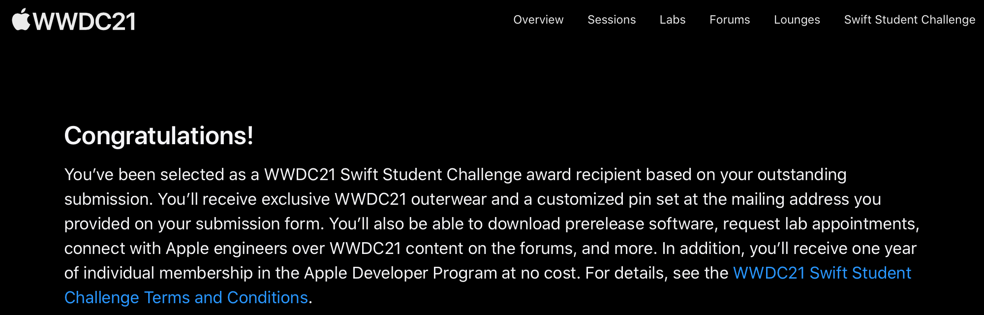 I’ve won a Swift Student Challenge award.